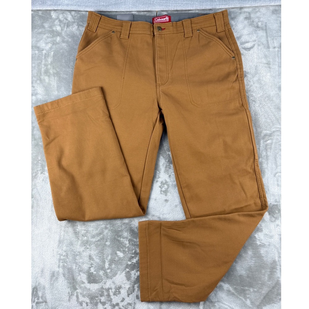Coleman Pants Mens 36x32 Fleece Lined Utility Brown Stretch Canvas NEW